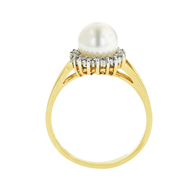 1R9394 - Freshwater Cultured Pearl Ring & Diamond Ring